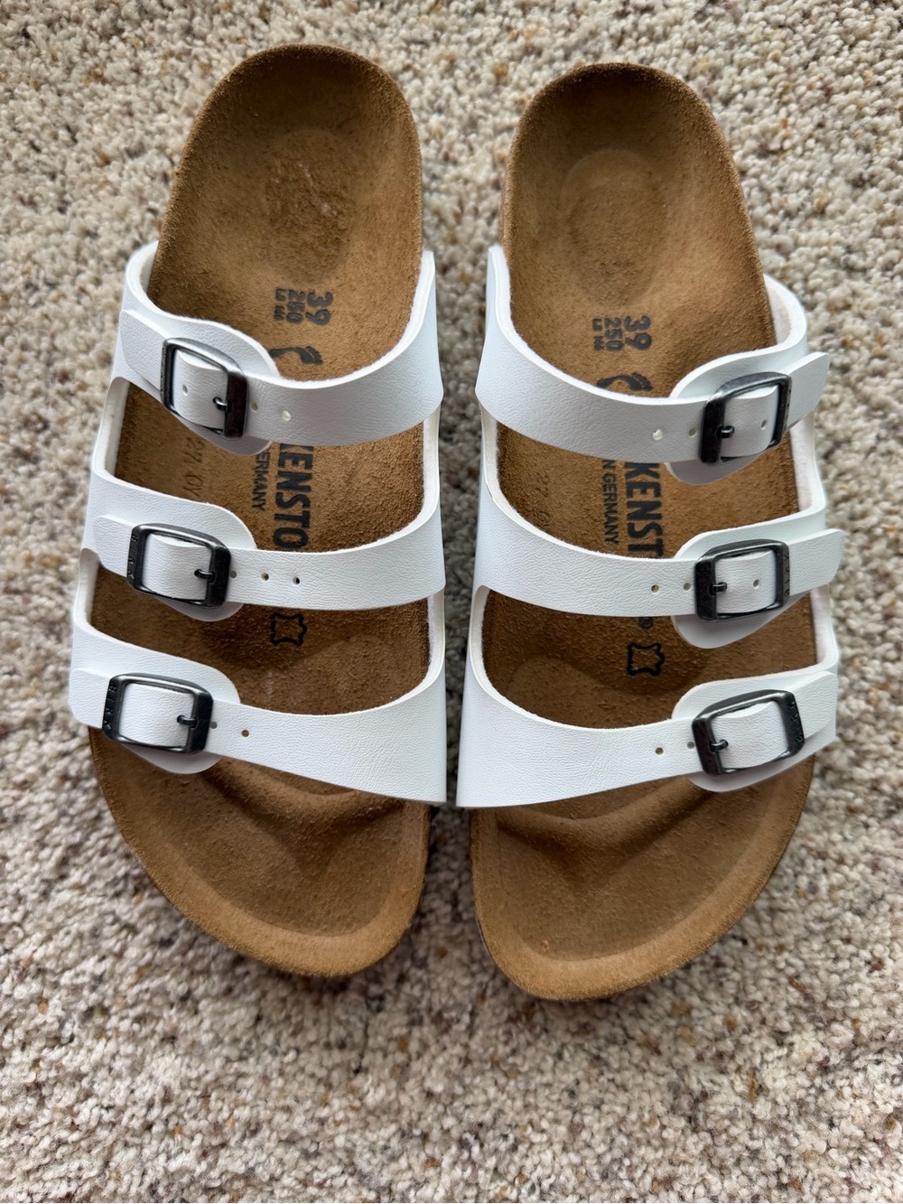 Birkenstock White Florida Sandal with Silver Buckle